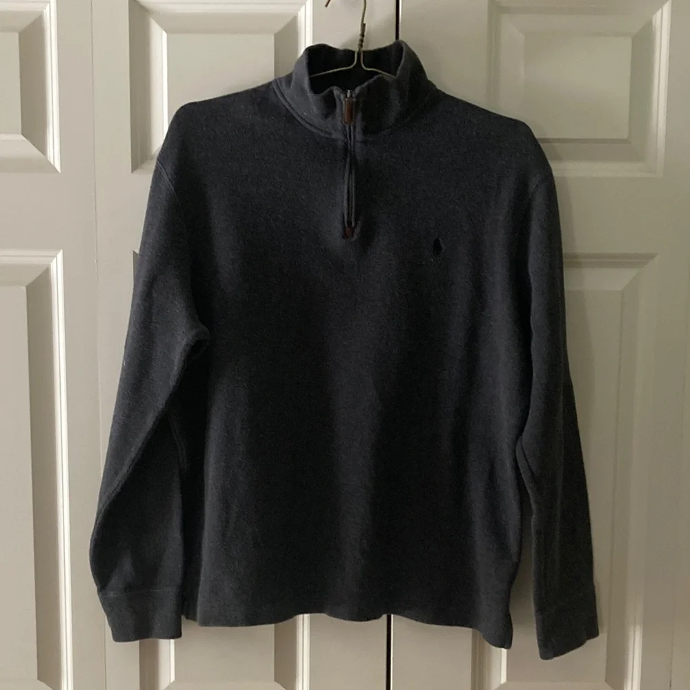Polo Ralph Lauren Estate Rib sweater mens L 1/4 zip  charcoal gray preppy cotton